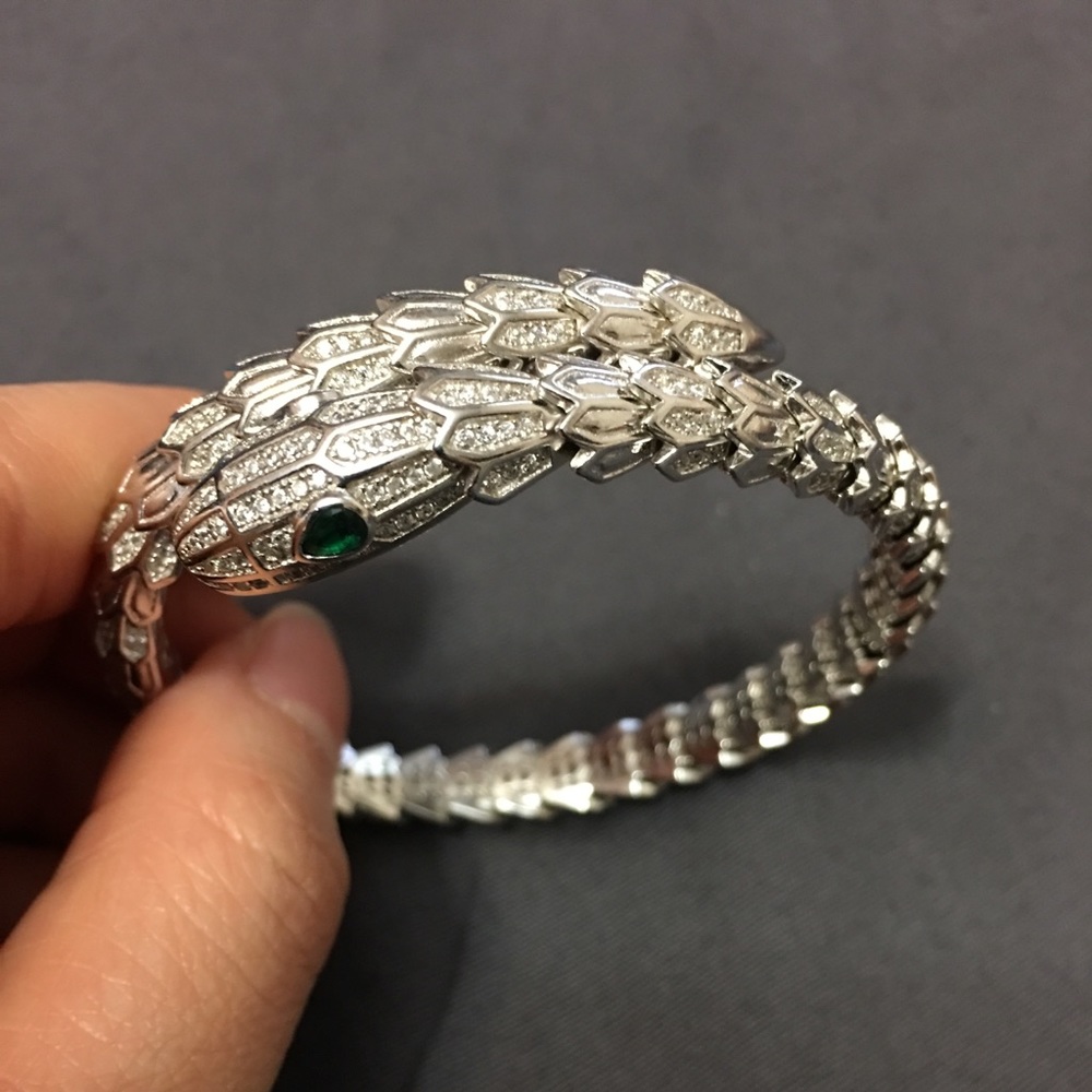 Serpenti Design 925 Sterling Silver CZ Bracelet